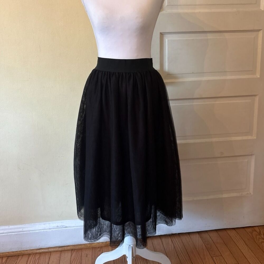 Midi skirt ballerina ballet tutu black mesh goth flowy flare tulle elegant nwot